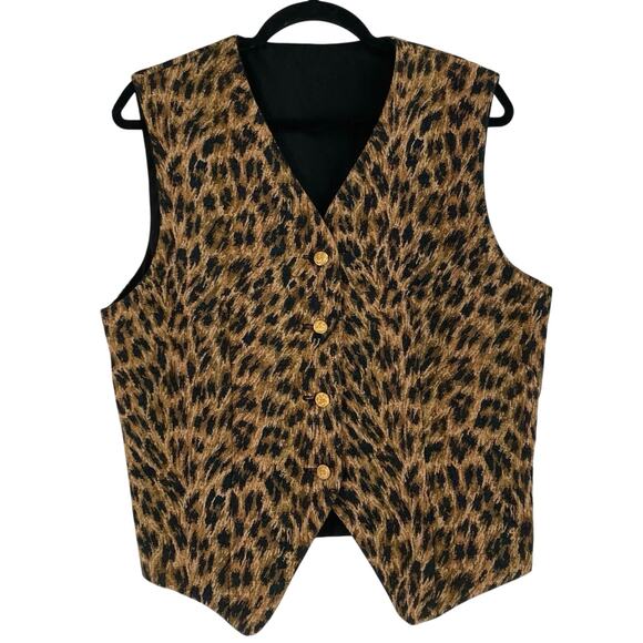 Vintage Leopard Cheetah Print Gold Button Vest Women’s Size Medium Western - Picture 2 of 8